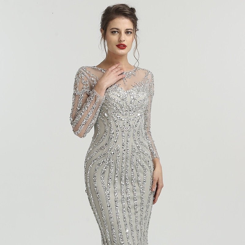 Huda Beaded Long Sleeves Maxi Dress - Mscooco.co.uk