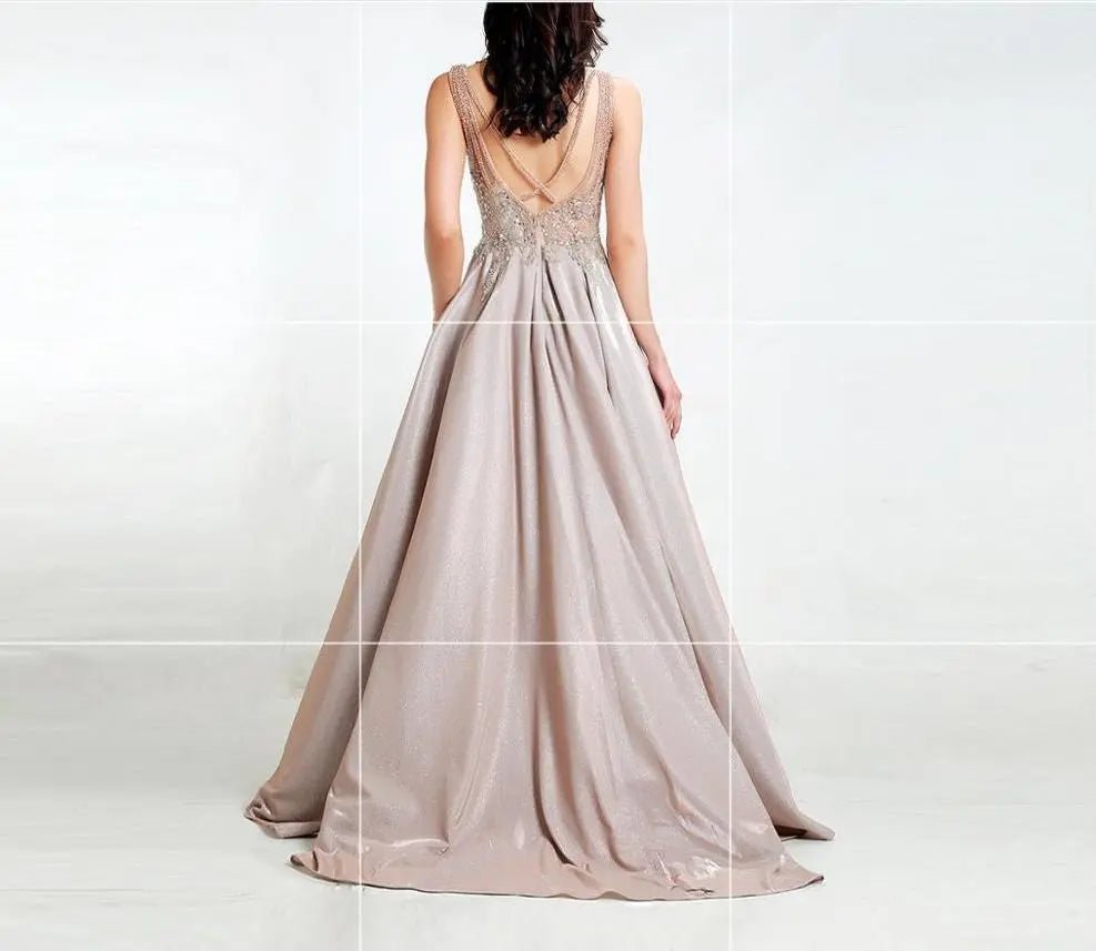 Illusion Beading Backless A-line Dress - Mscooco.co.uk