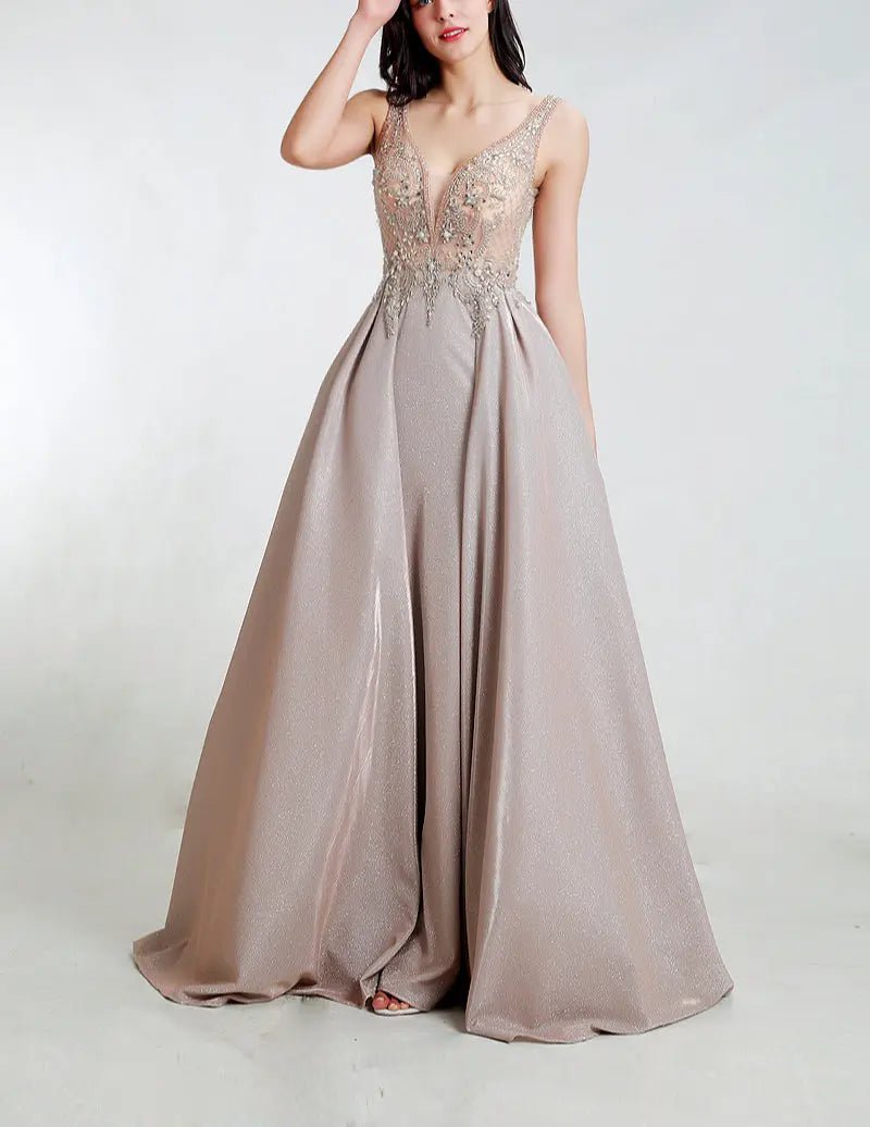 Illusion Beading Backless A-line Dress - Mscooco.co.uk