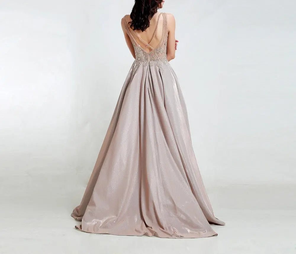 Illusion Beading Backless A-line Dress - Mscooco.co.uk