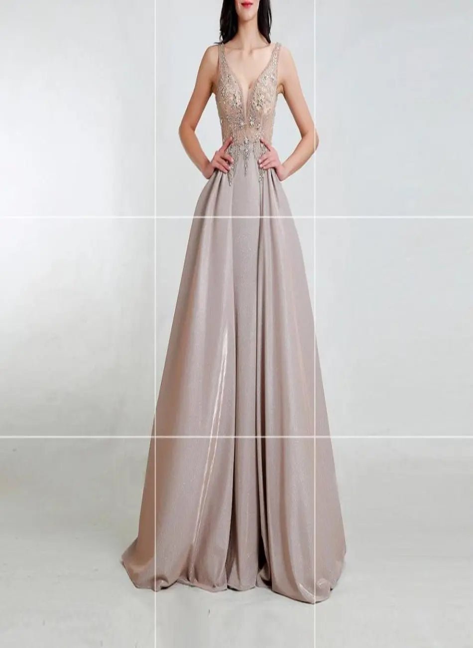 Illusion Beading Backless A-line Dress - Mscooco.co.uk