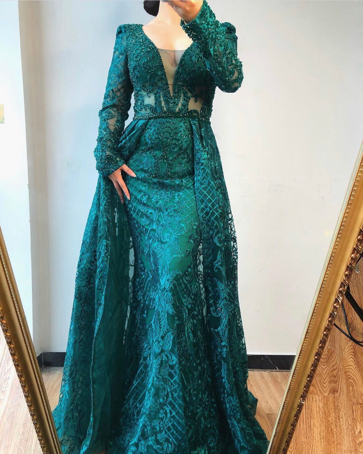 Serena Green Luxe Beading Embellished Evening Gown MSCOOCO