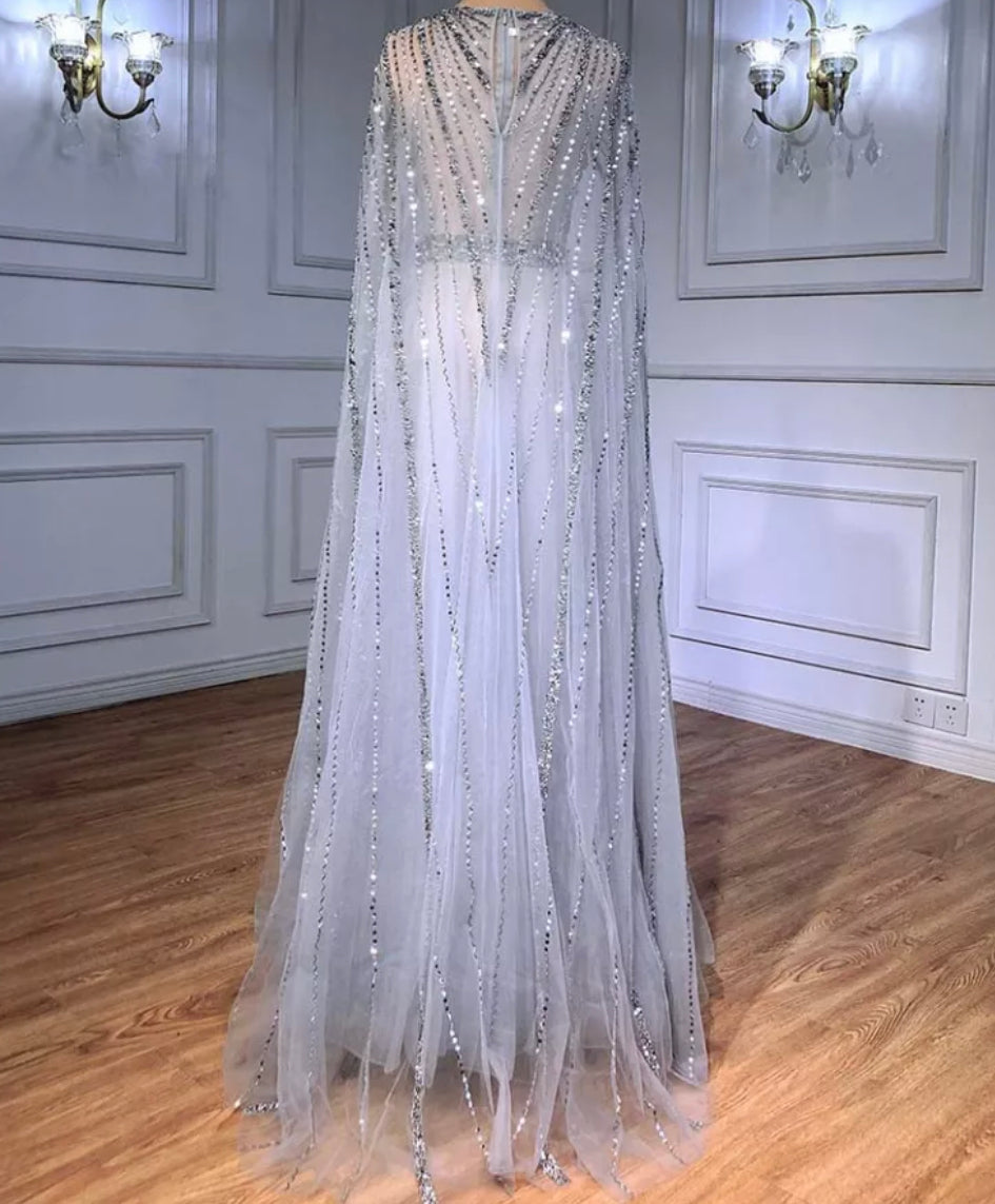 Arsia Cape Sleeve Beading Long Dress Mscooco.co.uk