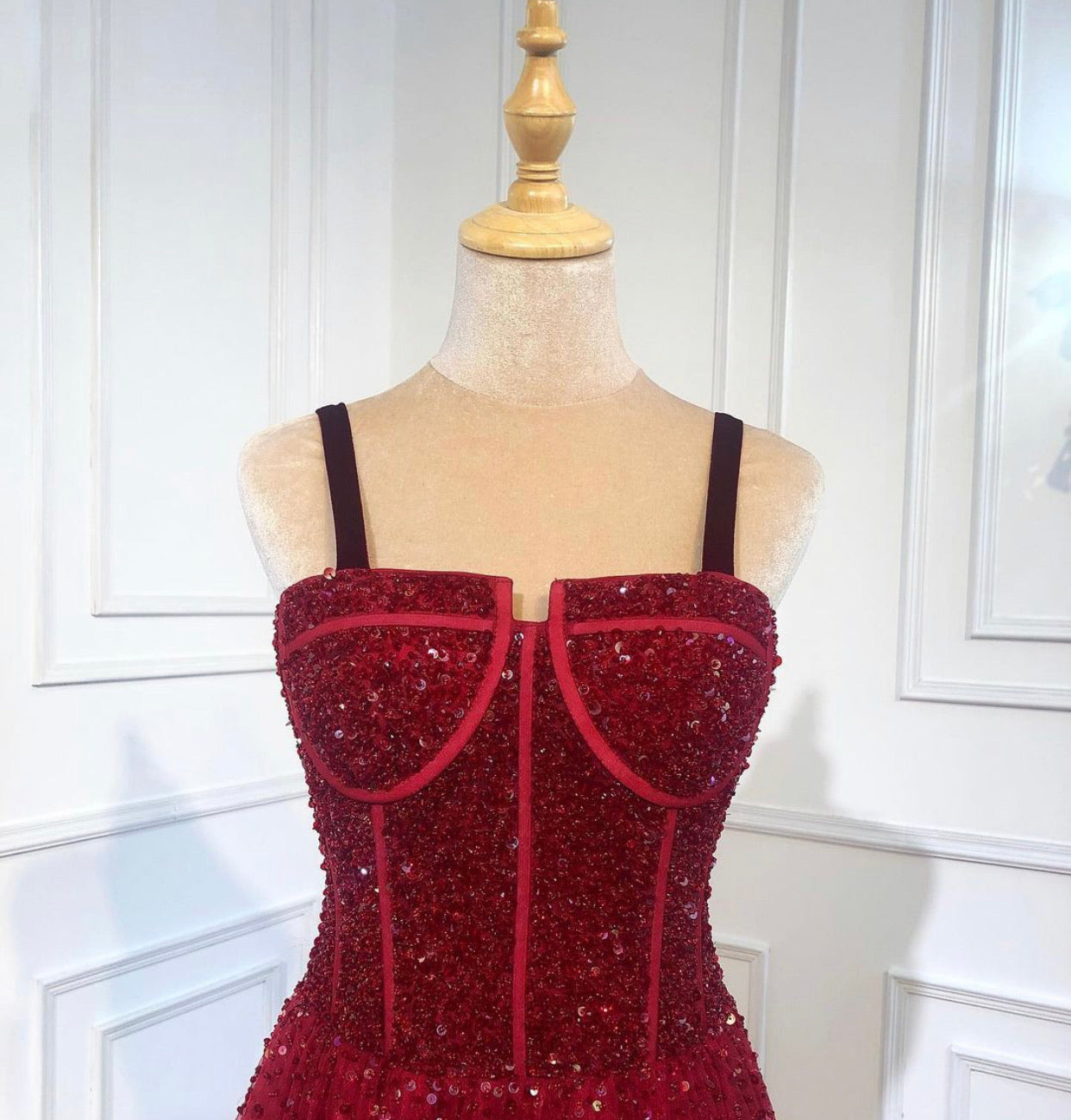 Wilma Red Beading A-Line Evening Gown Mscooco.co.uk