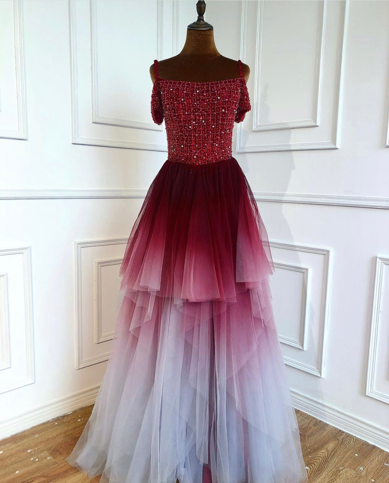 Whitney Wine Red Beading A-Line Evening Gown Mscooco.co.uk