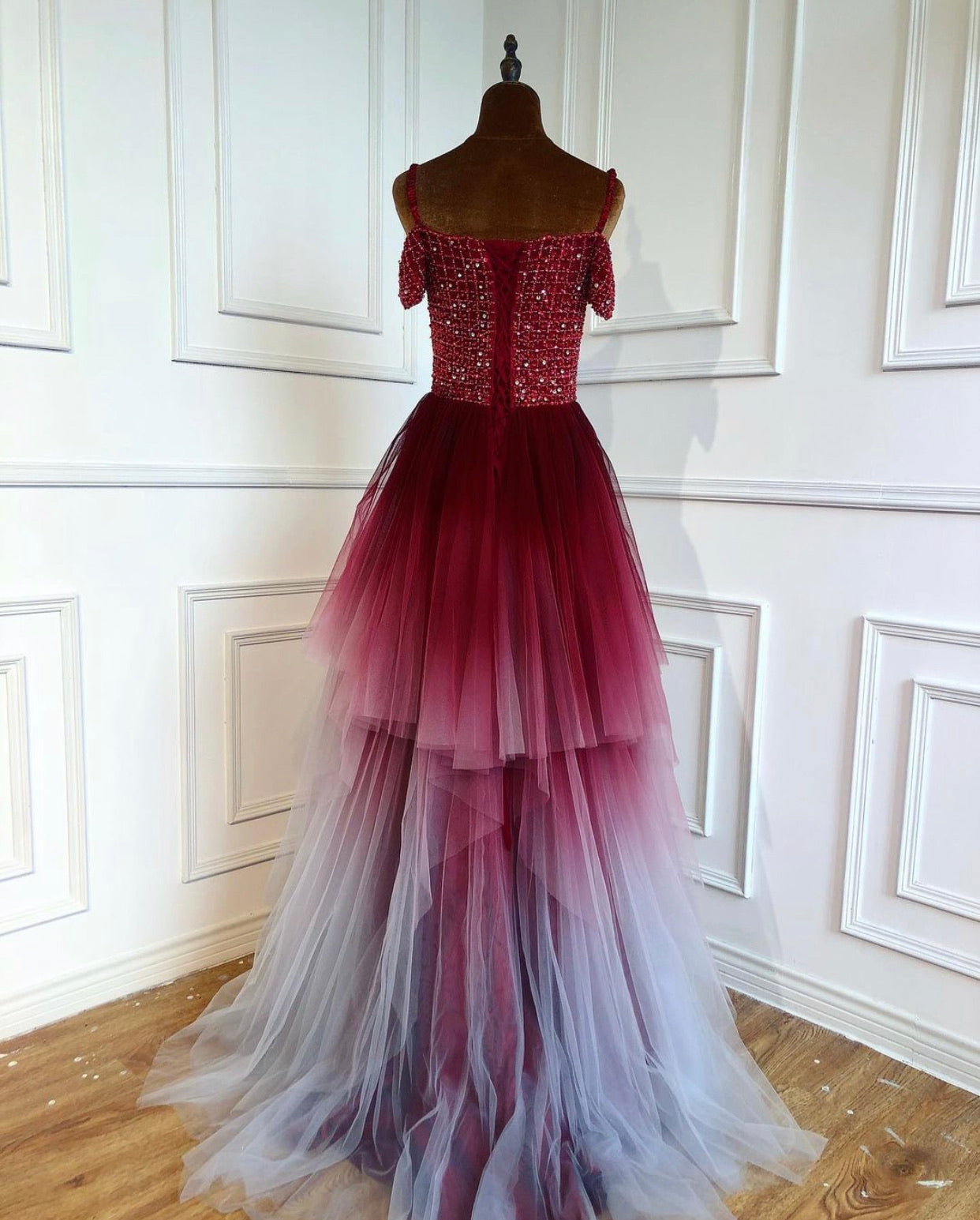 Whitney Wine Red Beading A-Line Evening Gown Mscooco.co.uk