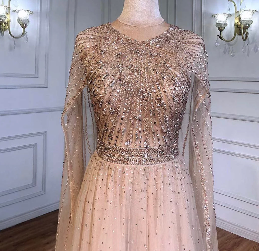 Arsia Cape Sleeve Beading Long Dress Mscooco.co.uk