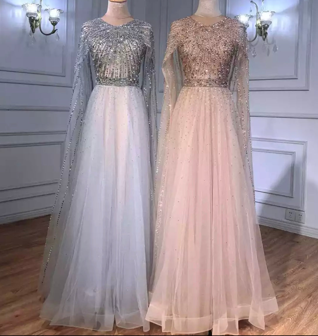 Arsia Cape Sleeve Beading Long Dress Mscooco.co.uk