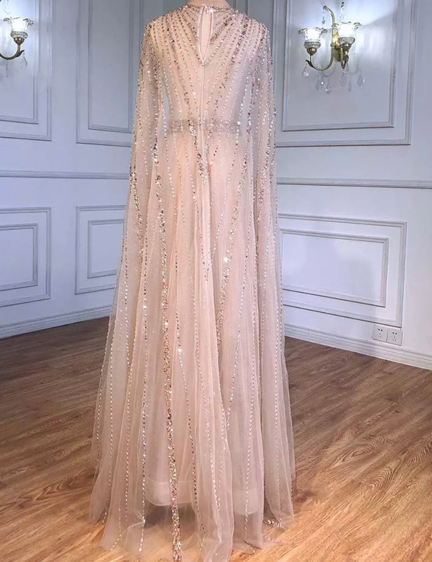 Arsia Cape Sleeve Beading Long Dress Mscooco.co.uk