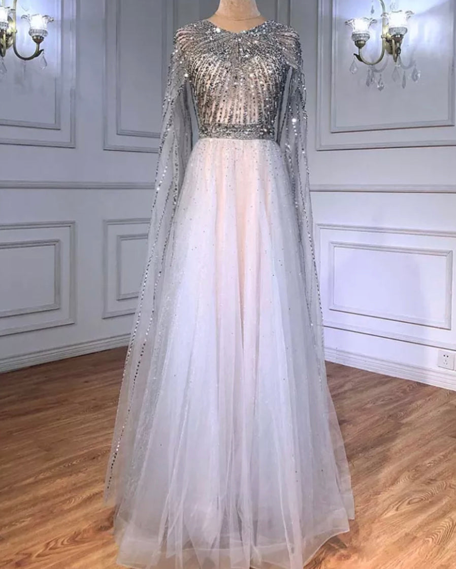 Arsia Cape Sleeve Beading Long Dress Mscooco.co.uk
