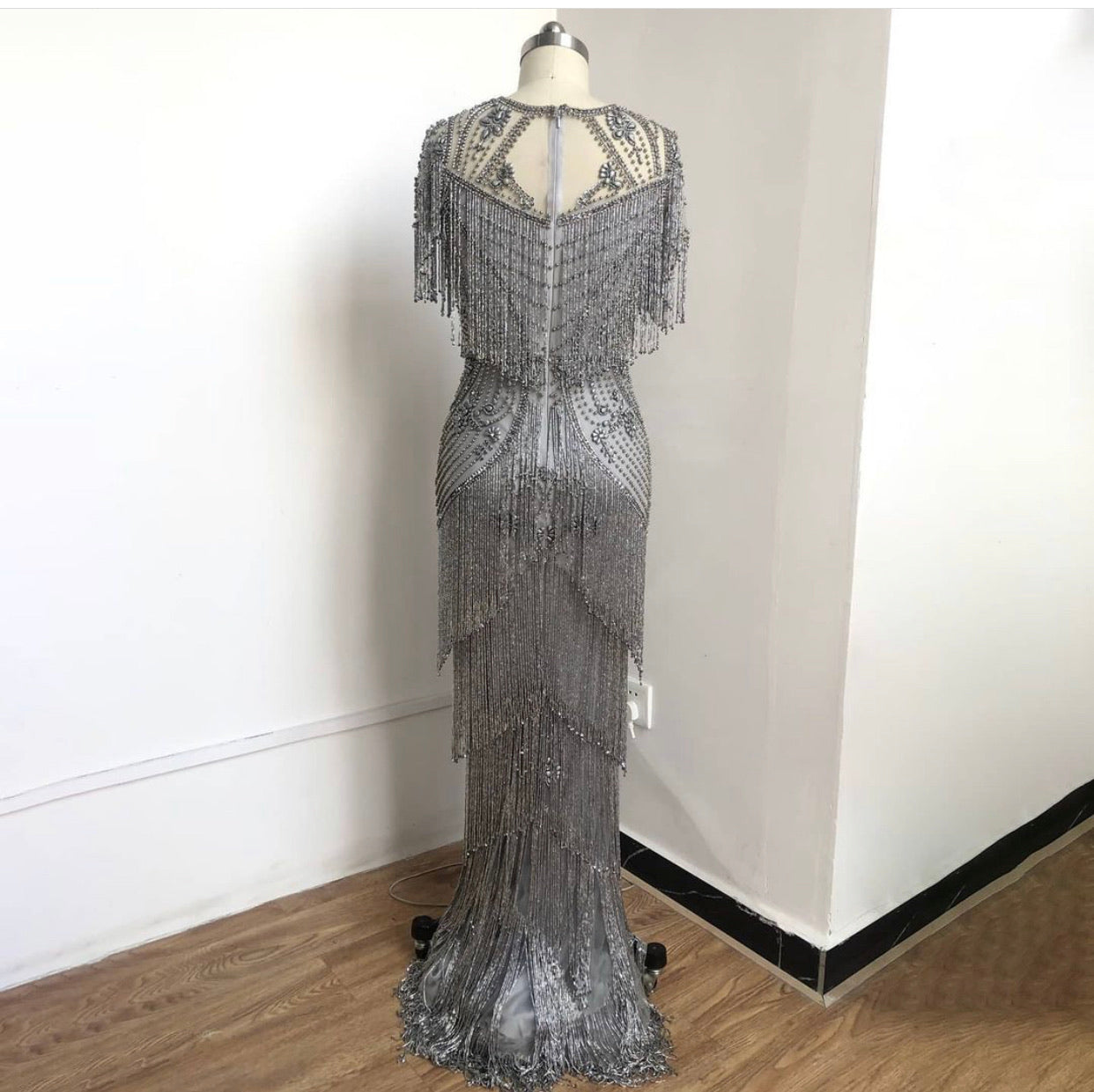 Yadira Beading Tassel Mermaid Evening Dress Mscooco.co.uk