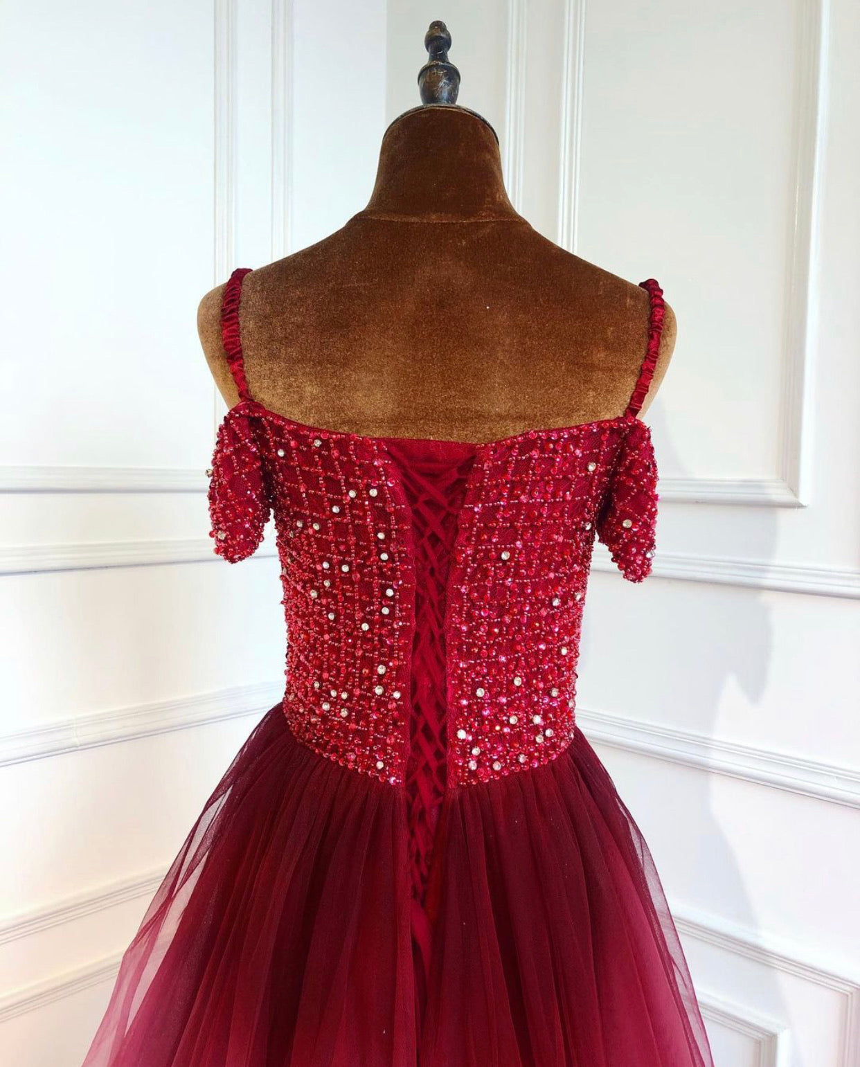 Whitney Wine Red Beading A-Line Evening Gown Mscooco.co.uk