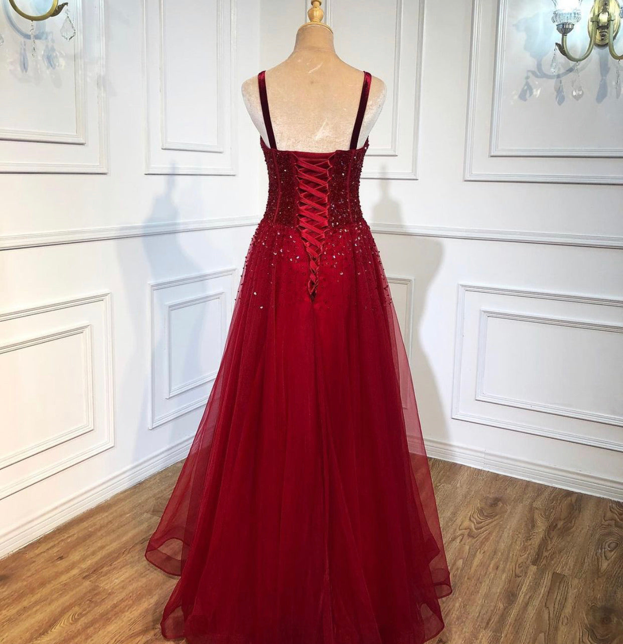 Wilma Red Beading A-Line Evening Gown Mscooco.co.uk