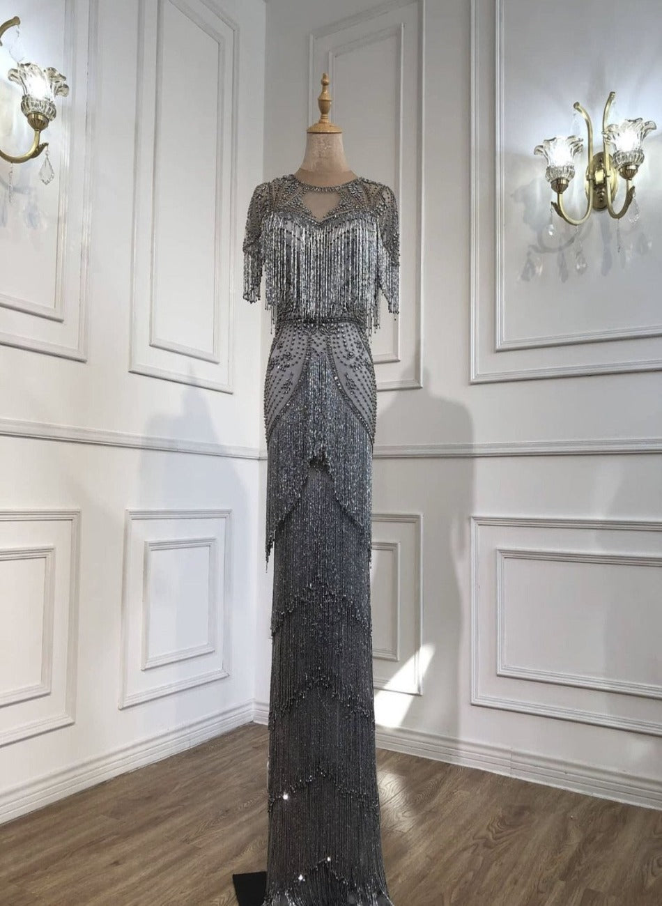 Yadira Beading Tassel Mermaid Evening Dress Mscooco.co.uk