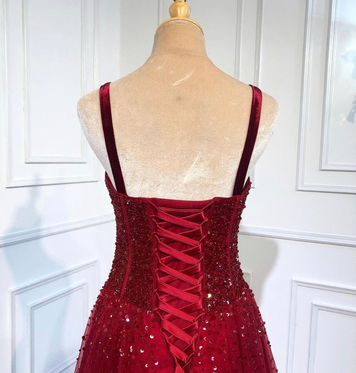 Wilma Red Beading A-Line Evening Gown Mscooco.co.uk