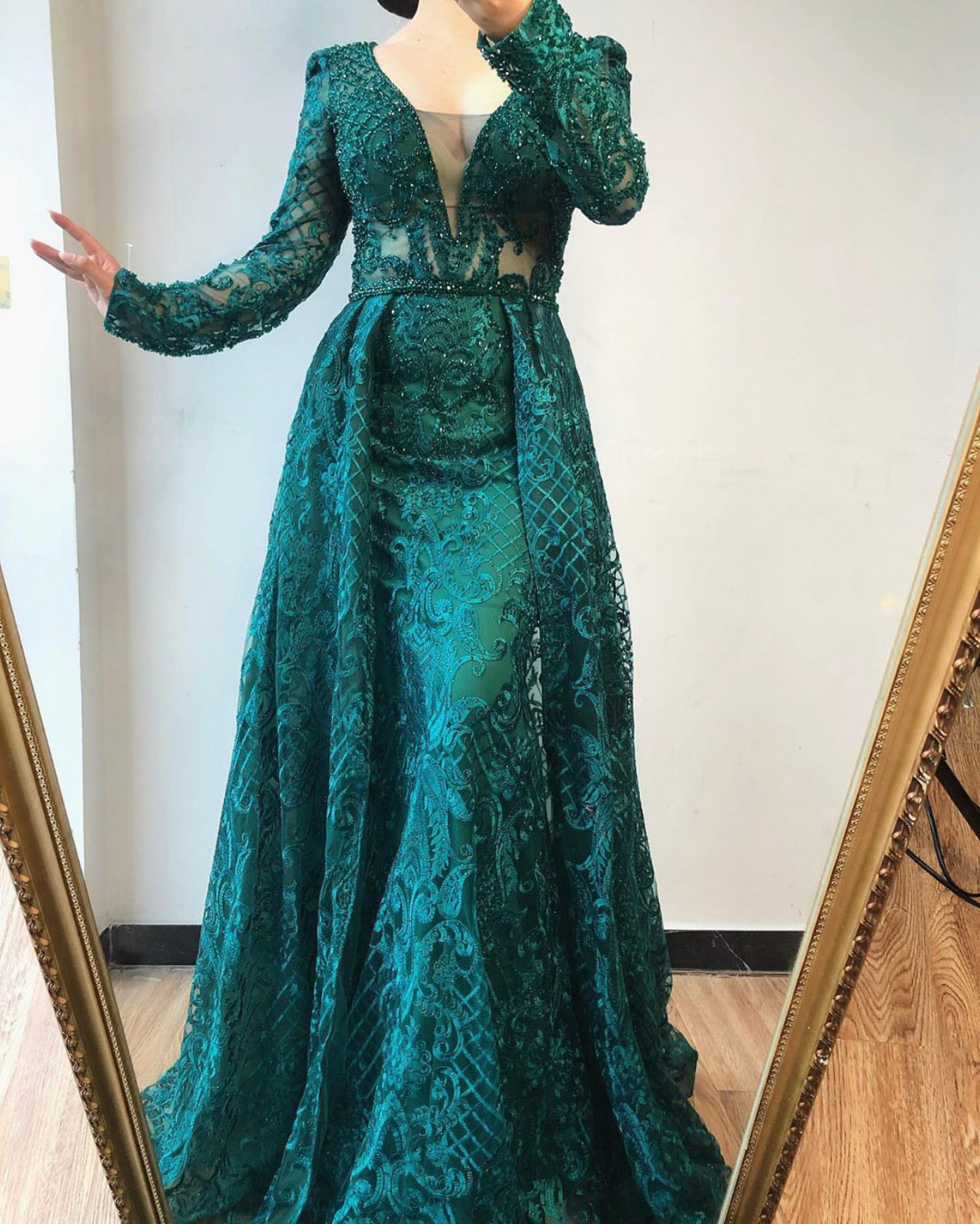 Serena Green Luxe Beading Embellished Evening Gown MSCOOCO