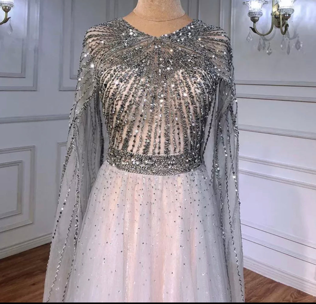 Arsia Cape Sleeve Beading Long Dress Mscooco.co.uk