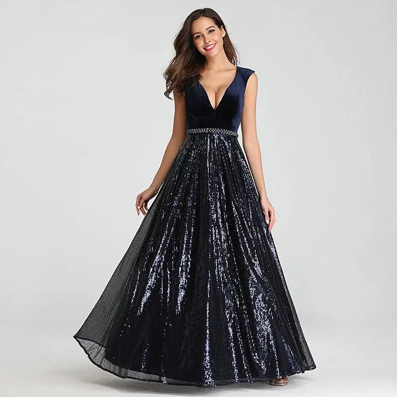Isidora Navy Blue Elegant Beading Sequin Gown - Mscooco.co.uk
