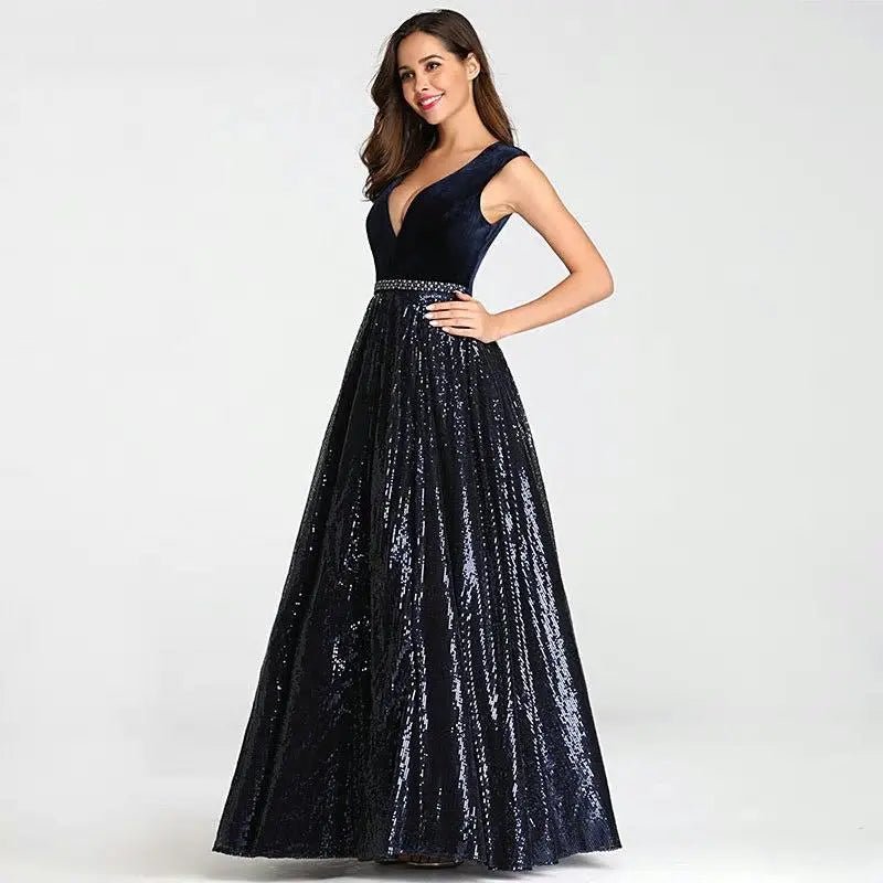 Isidora Navy Blue Elegant Beading Sequin Gown - Mscooco.co.uk