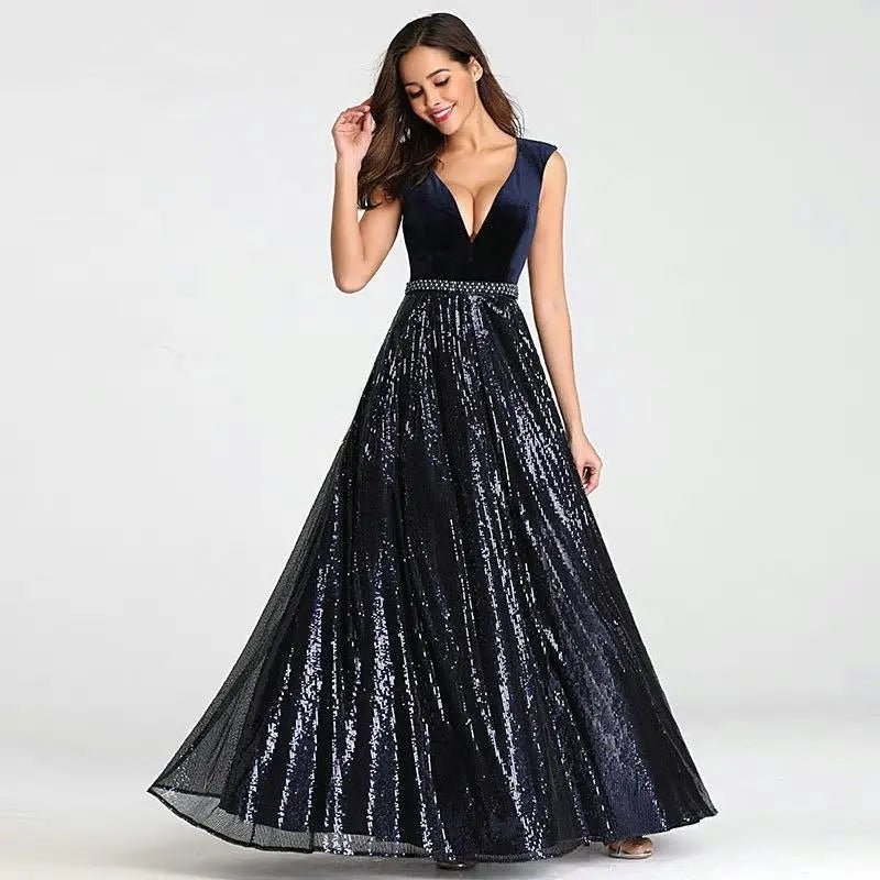 Isidora Navy Blue Elegant Beading Sequin Gown - Mscooco.co.uk