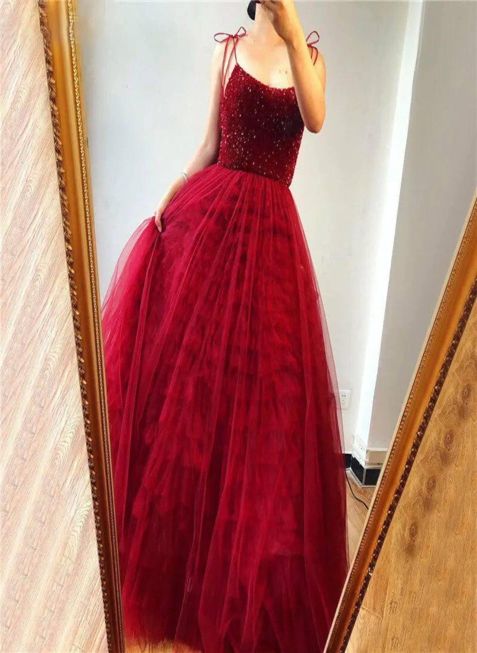 Jana Beading Tiered Tulle Evening Gown - Mscooco.co.uk