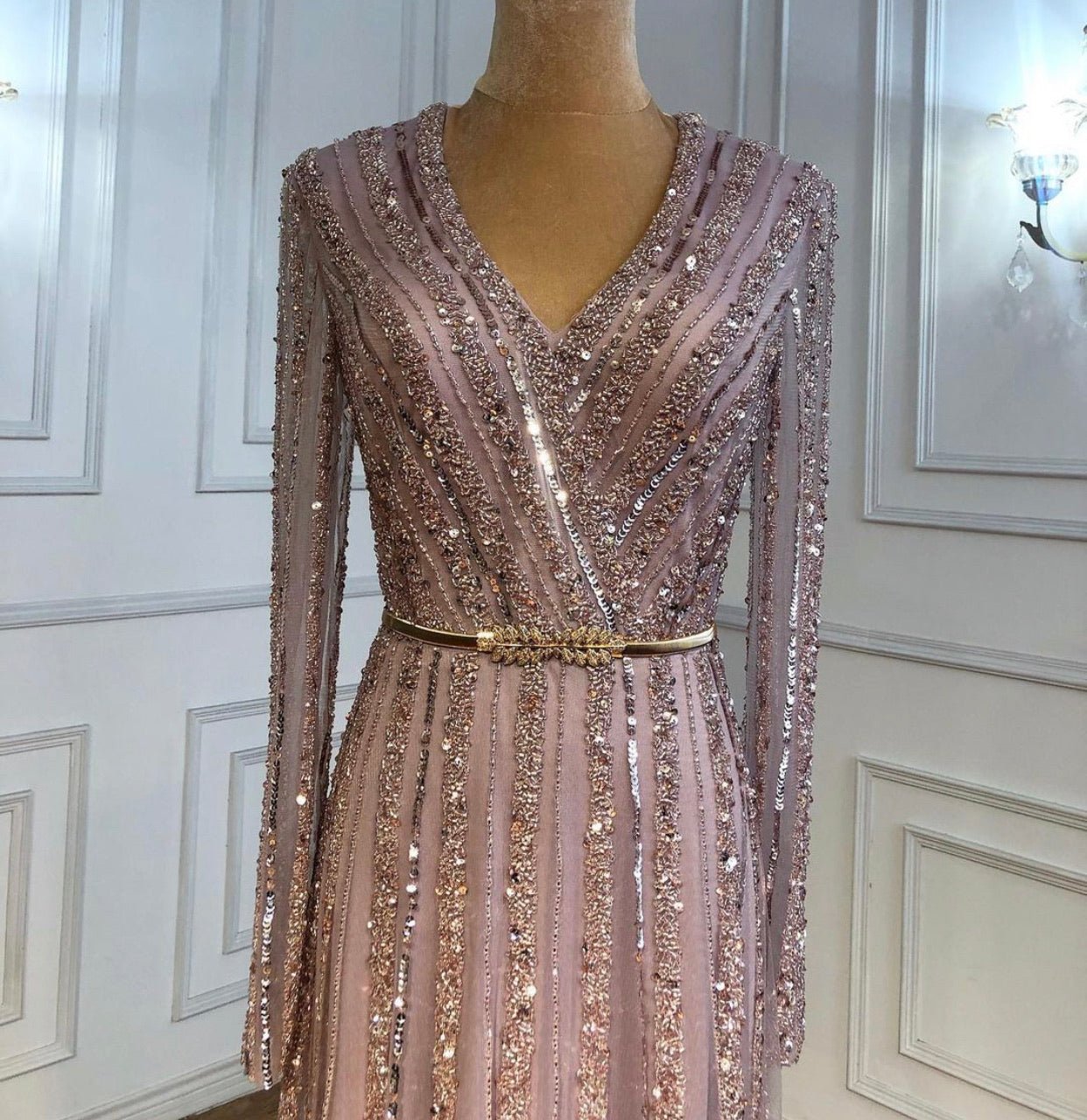 Jessica Elegant Long Sleeves Beading Evening Dress - Mscooco.co.uk