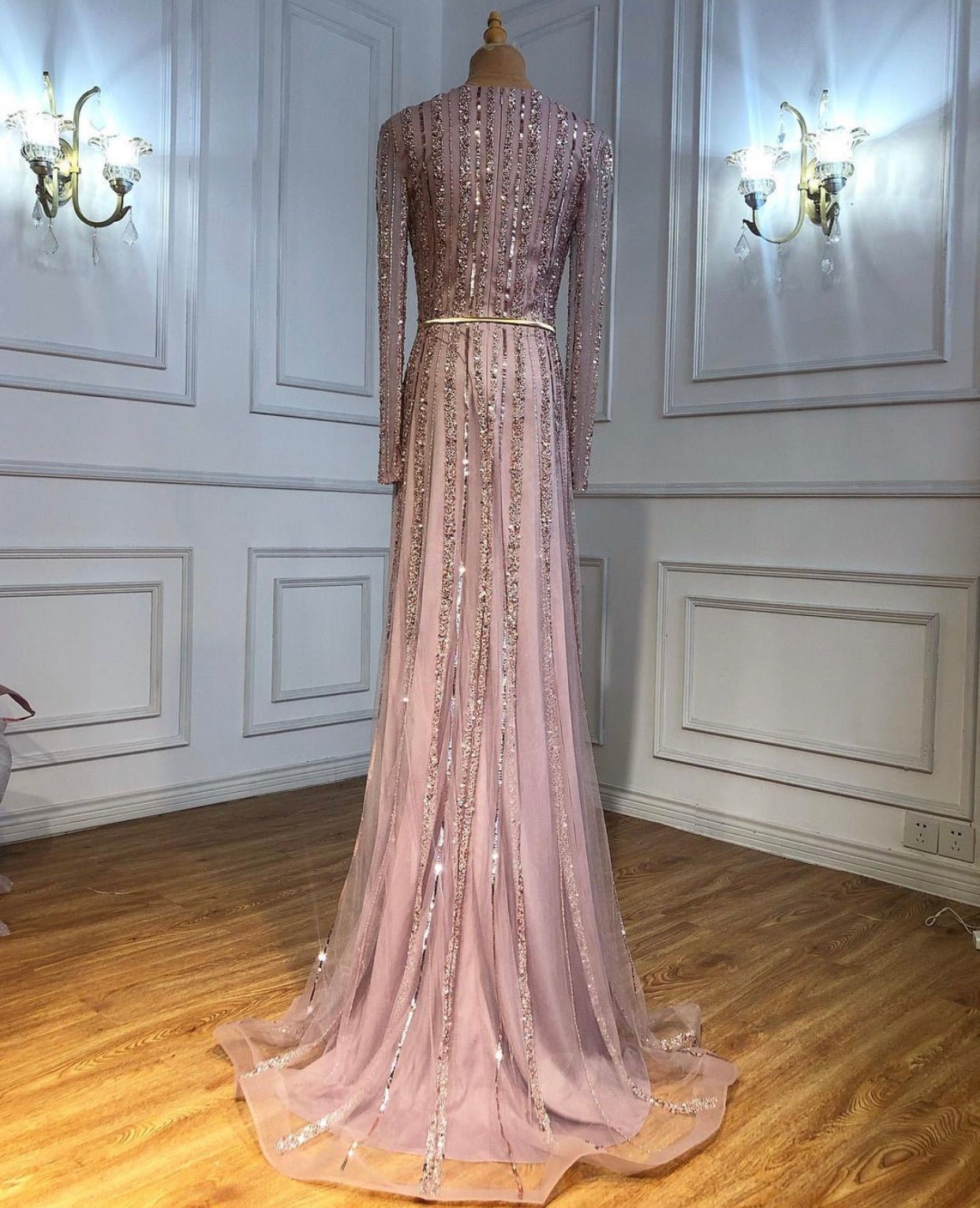Jessica Elegant Long Sleeves Beading Evening Dress - Mscooco.co.uk