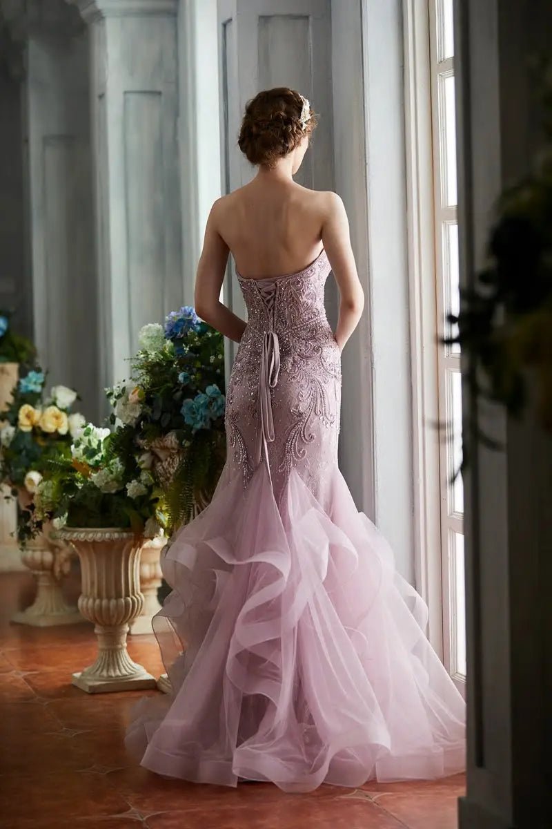 Jora Beading Ruffles Train Maxi Gown - Mscooco.co.uk