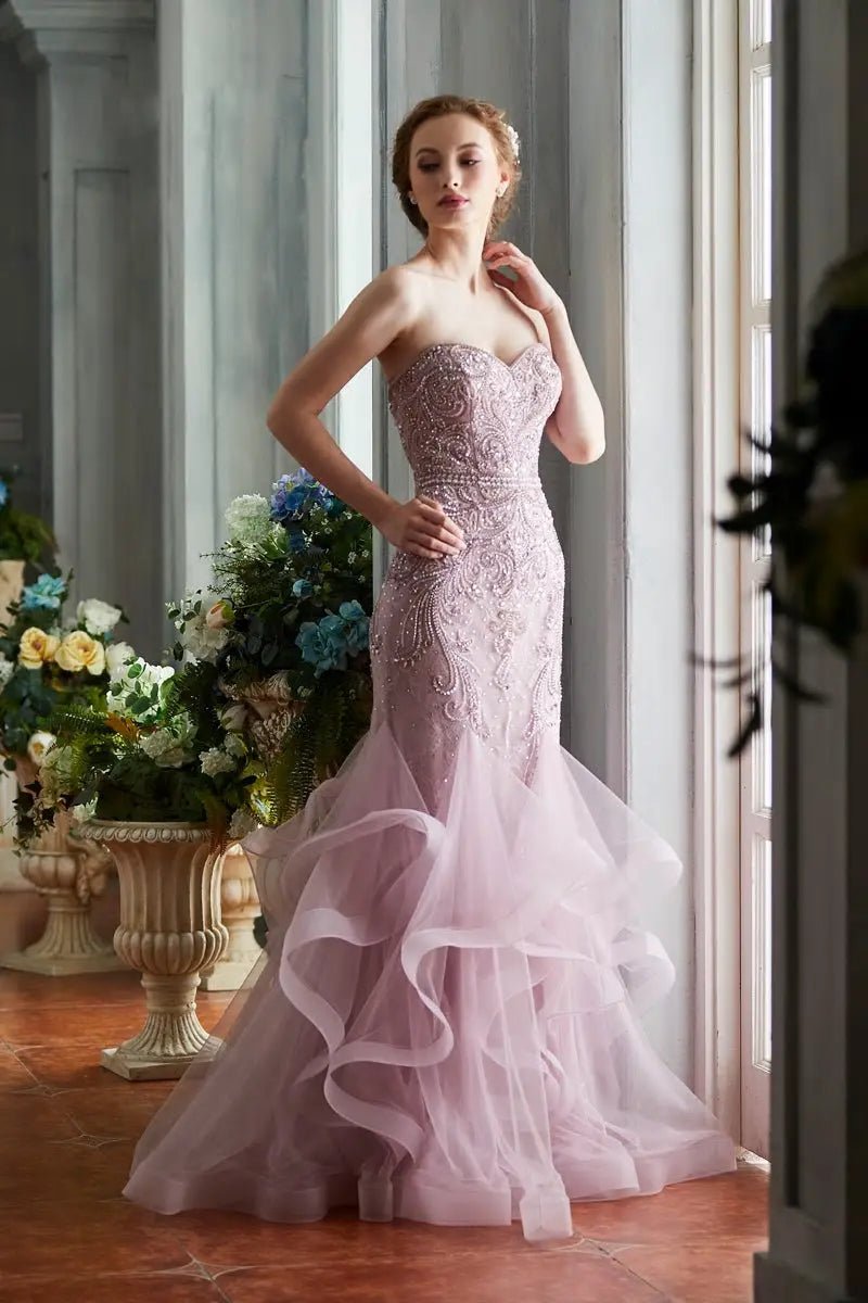 Jora Beading Ruffles Train Maxi Gown - Mscooco.co.uk