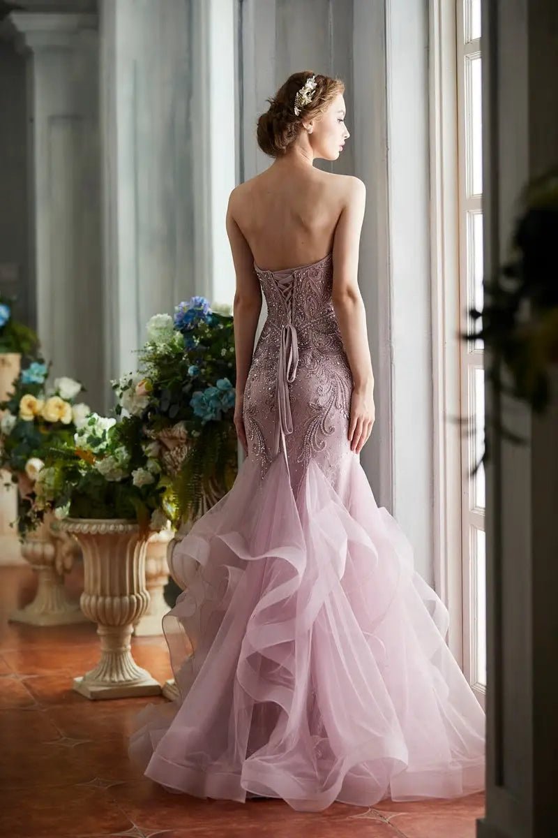 Jora Beading Ruffles Train Maxi Gown - Mscooco.co.uk