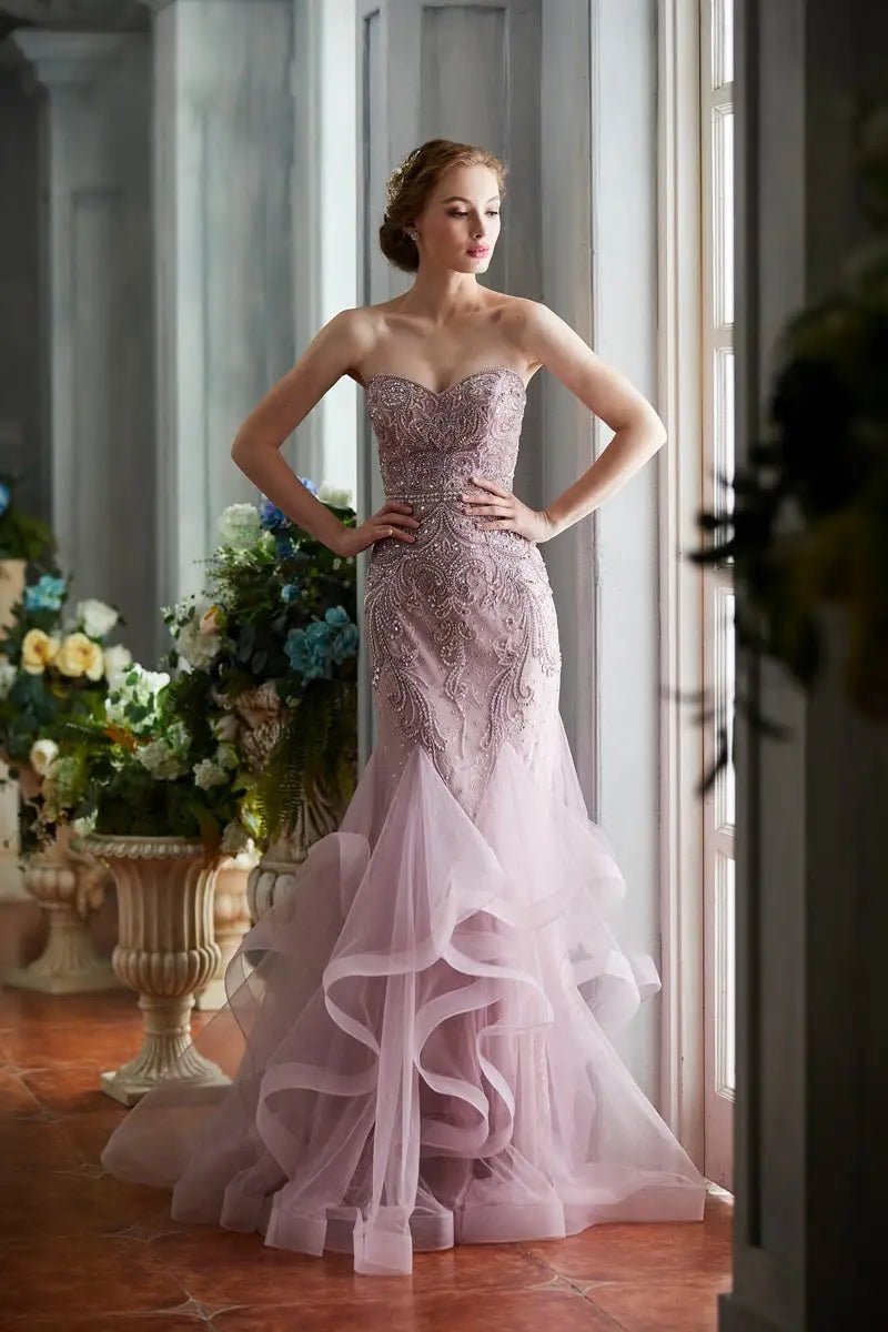 Jora Beading Ruffles Train Maxi Gown - Mscooco.co.uk