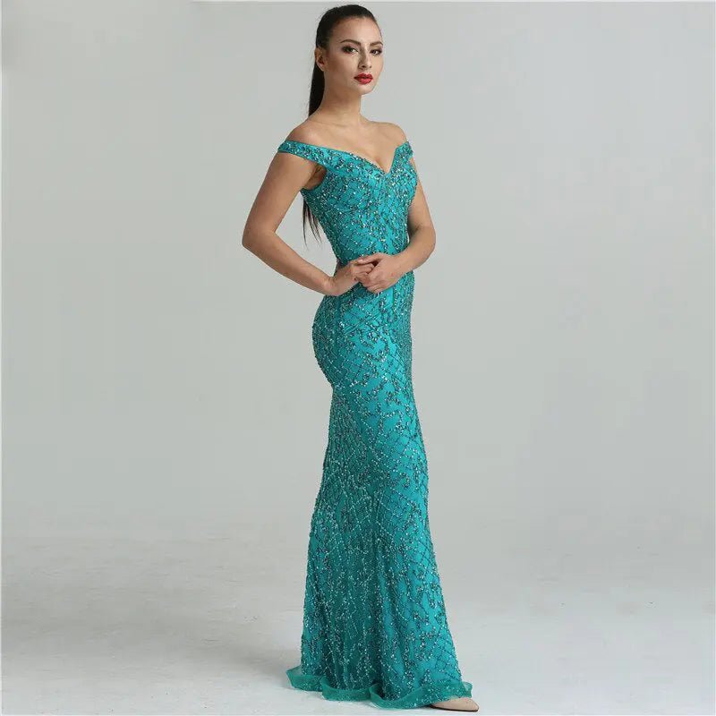 Jovanni Beading Off Shoulder Evening Gown - Mscooco.co.uk