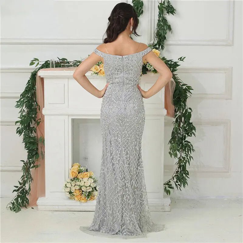 Jovanni Beading Off Shoulder Evening Gown - Mscooco.co.uk