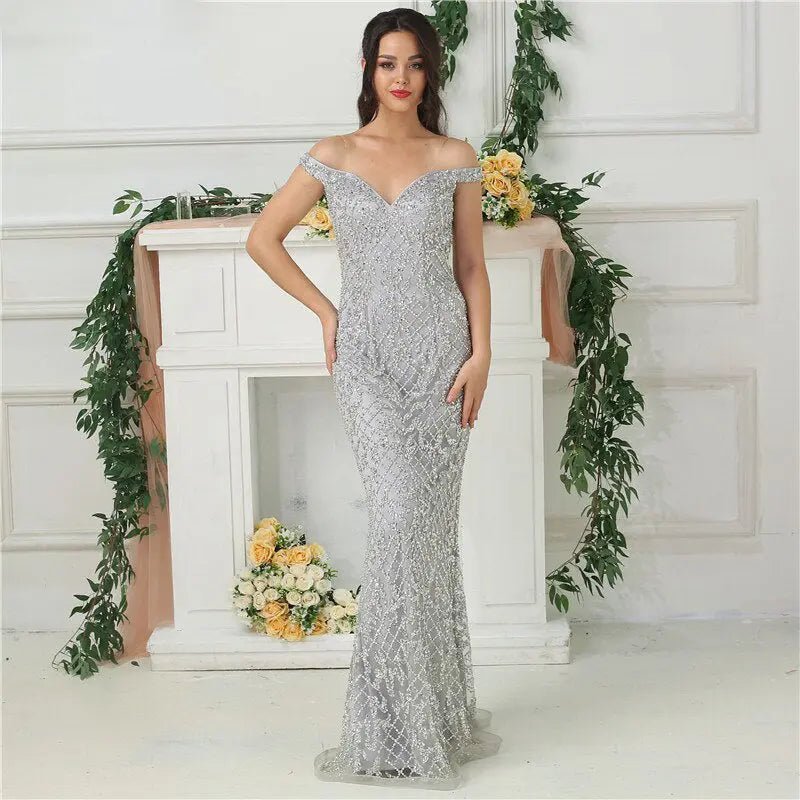 Jovanni Beading Off Shoulder Evening Gown - Mscooco.co.uk