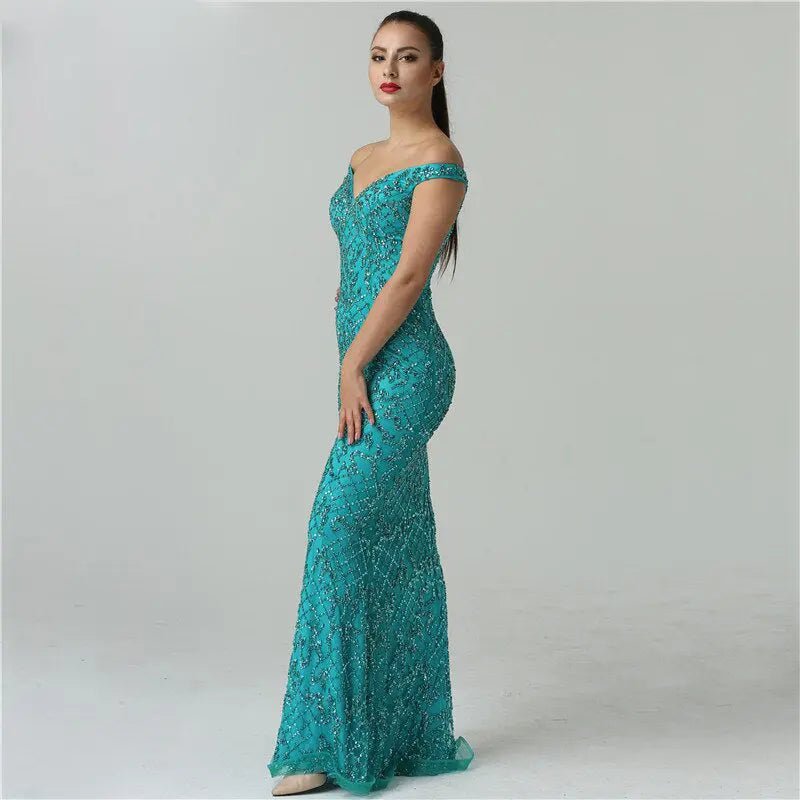 Jovanni Beading Off Shoulder Evening Gown - Mscooco.co.uk