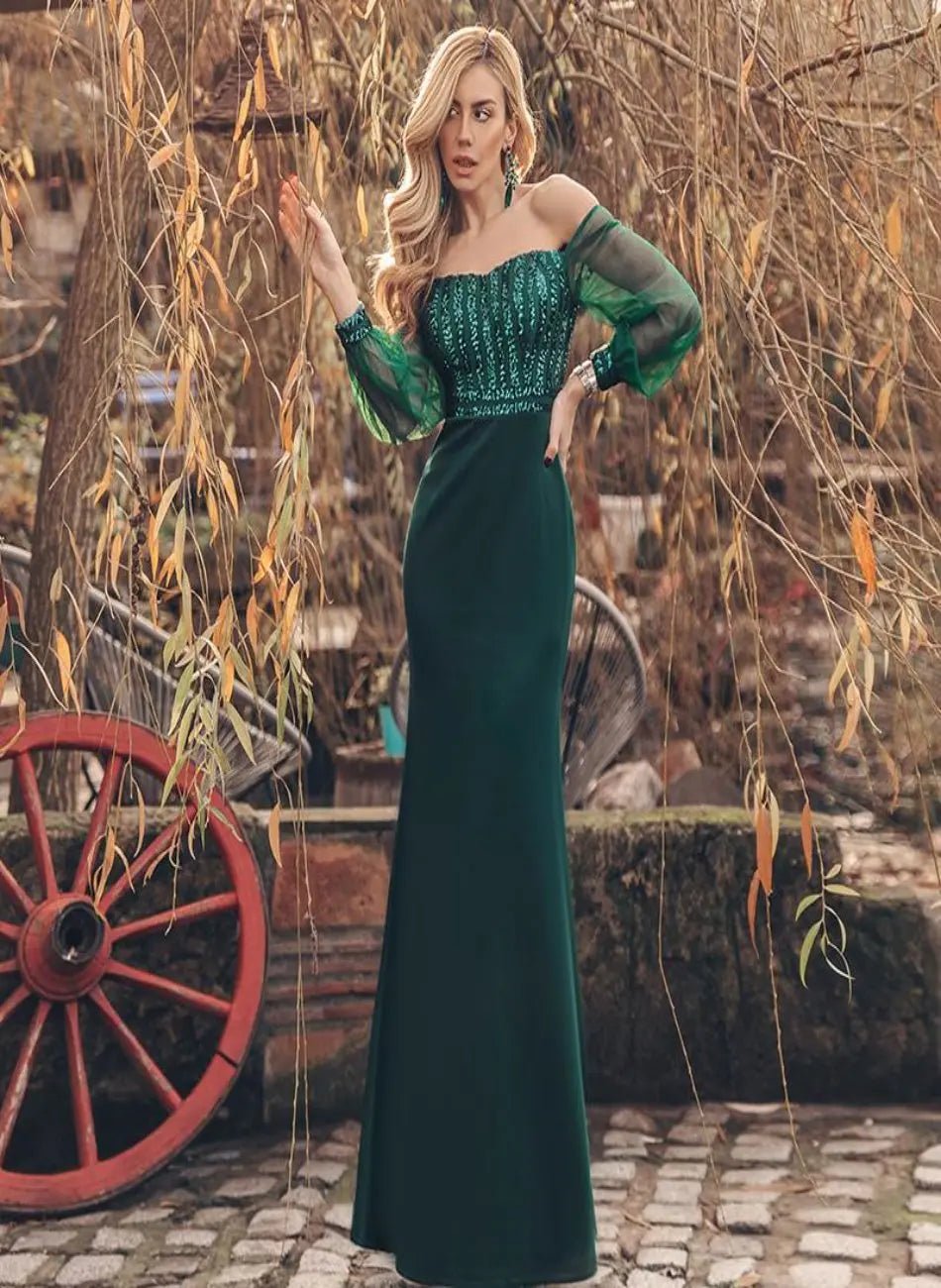 Katelyn Off Shoulder Sequined Maxi Dress - Mscooco.co.uk