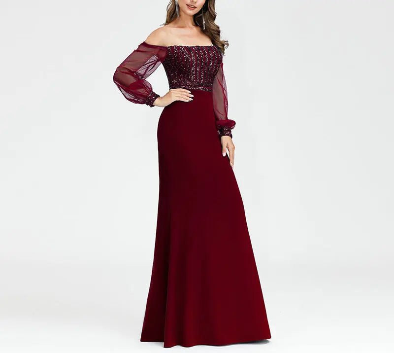 Katelyn Off Shoulder Sequined Maxi Dress - Mscooco.co.uk