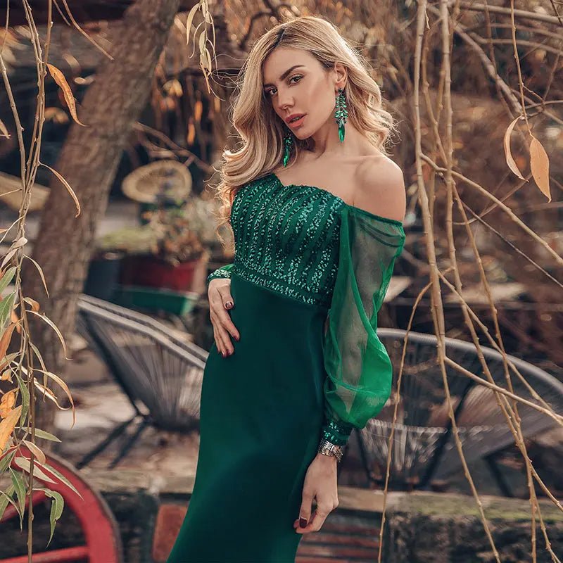 Katelyn Off Shoulder Sequined Maxi Dress - Mscooco.co.uk