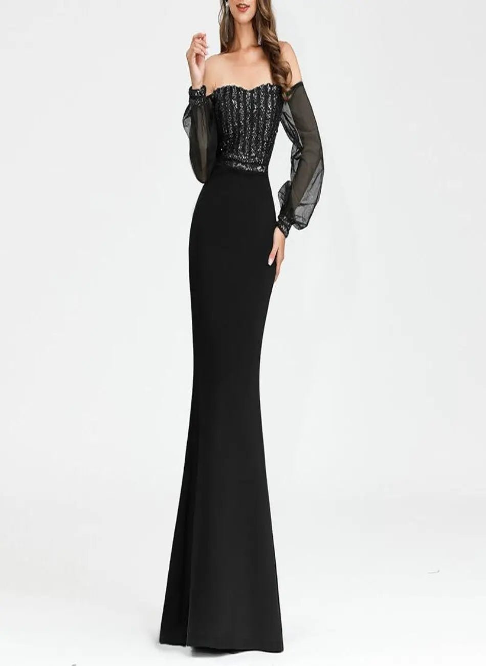 Katelyn Off Shoulder Sequined Maxi Dress - Mscooco.co.uk