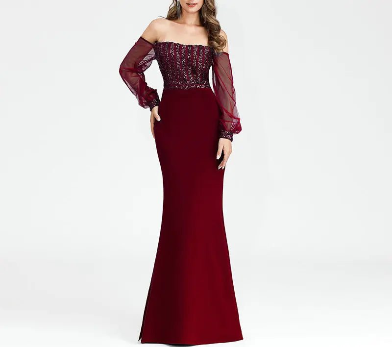 Katelyn Off Shoulder Sequined Maxi Dress - Mscooco.co.uk