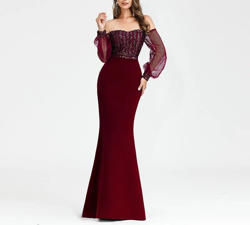 Katelyn Off Shoulder Sequined Maxi Dress - Mscooco.co.uk