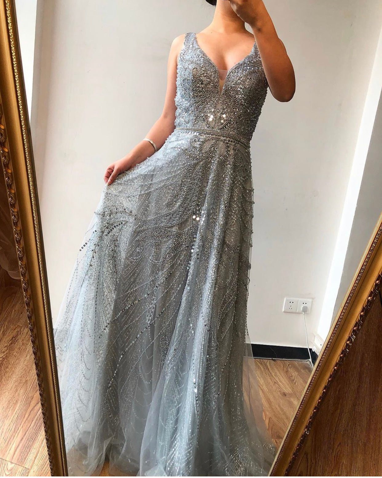 Kelly - Pearls Crystal Embellished Gown - Mscooco.co.uk