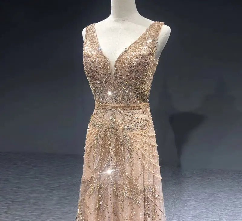 Kelly - Pearls Crystal Embellished Gown - Mscooco.co.uk
