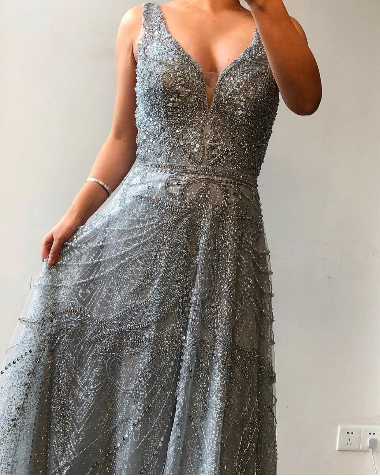 Kelly - Pearls Crystal Embellished Gown - Mscooco.co.uk