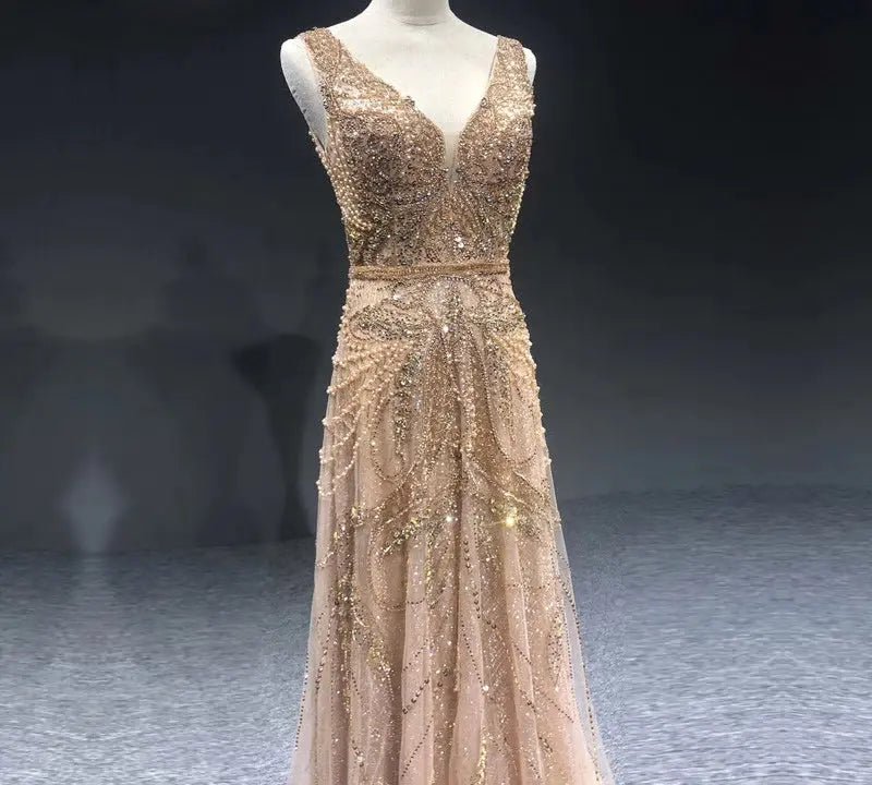 Kelly - Pearls Crystal Embellished Gown - Mscooco.co.uk