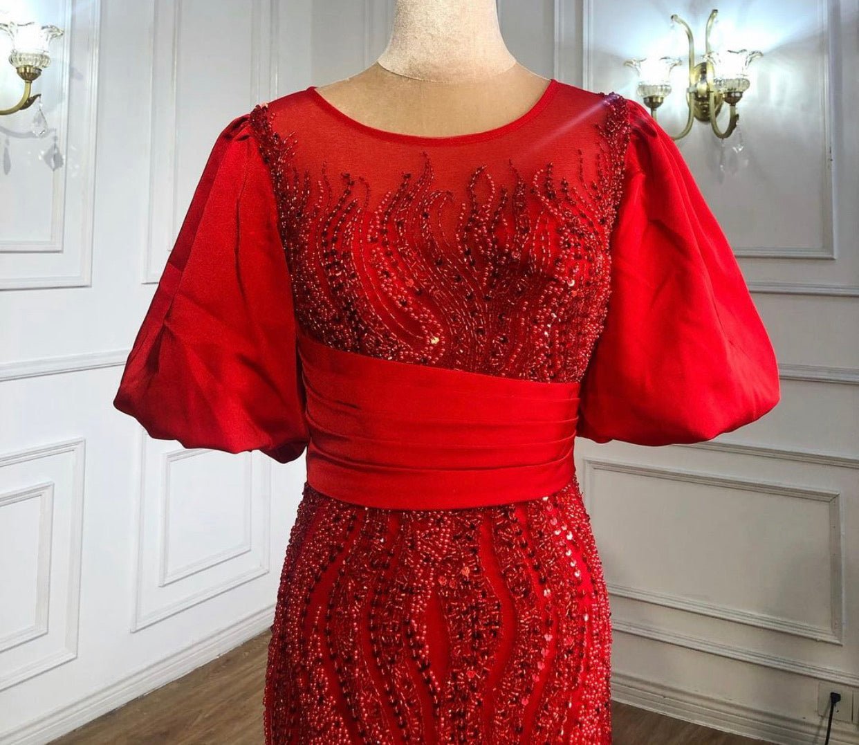 Keya Elegant Mermaid Evening Dress With Half Puff Sleeves - Mscooco.co.uk
