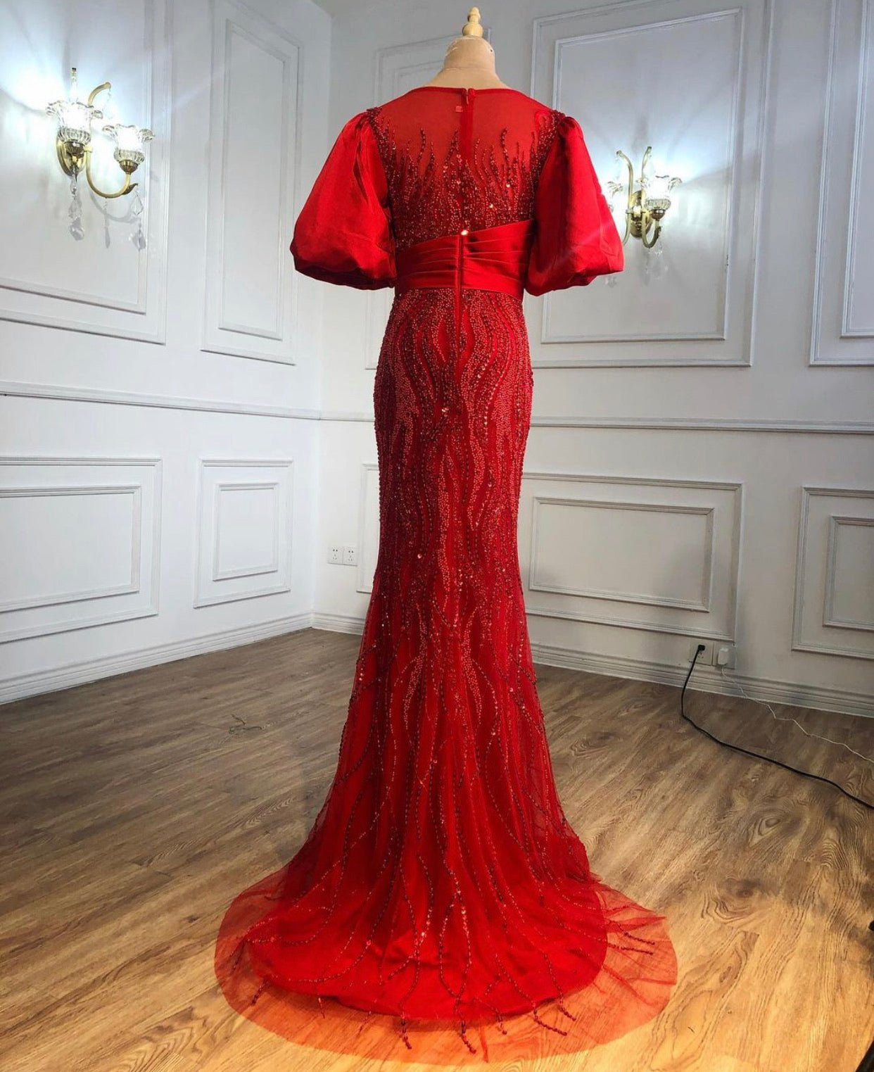 Keya Elegant Mermaid Evening Dress With Half Puff Sleeves - Mscooco.co.uk