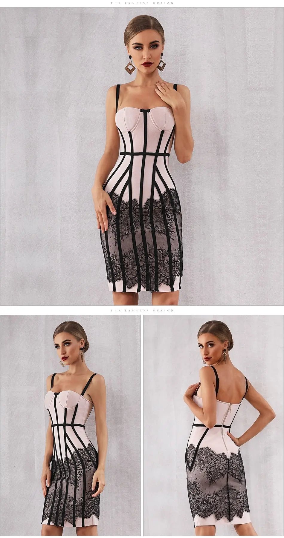 Lace Spaghetti Strap Club Midi Dress - Mscooco.co.uk