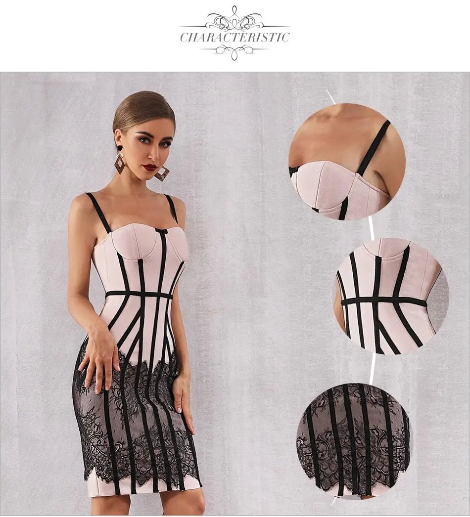 Lace Spaghetti Strap Club Midi Dress - Mscooco.co.uk