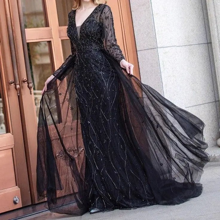 LAYA - Beaded Embellished Evening Gown - Mscooco.co.uk
